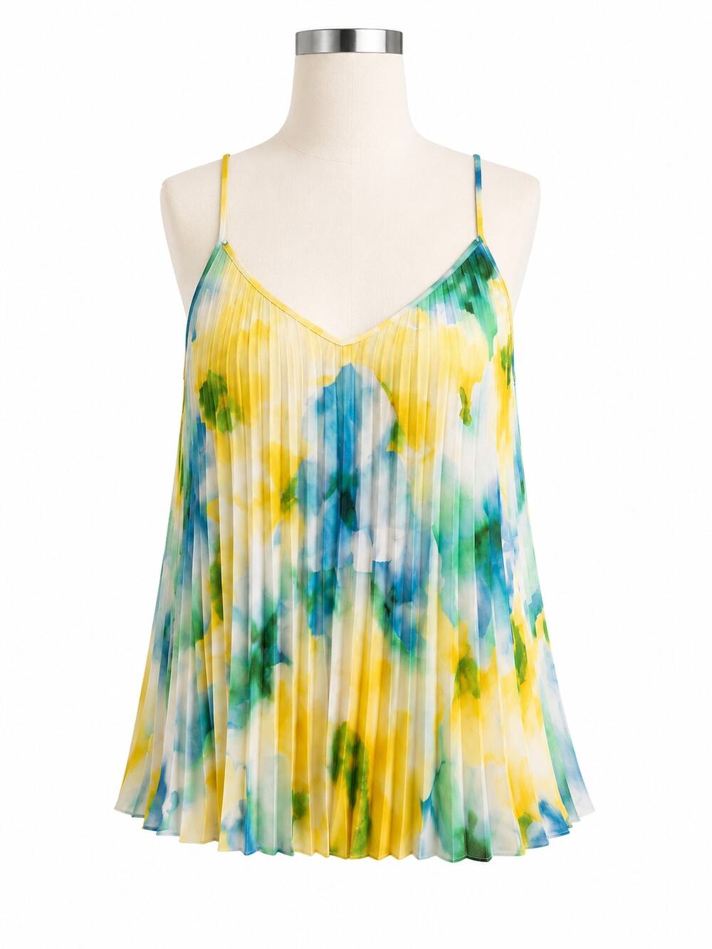 MISA Los Angeles Noemi Pleated Watercolor Cami Top - Citron - Size S - NWT